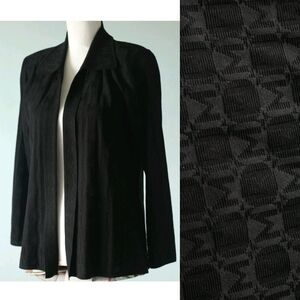 Misook Luxury Acrylic Monogram "M" Open Front Knit Cardigan In Black Size M